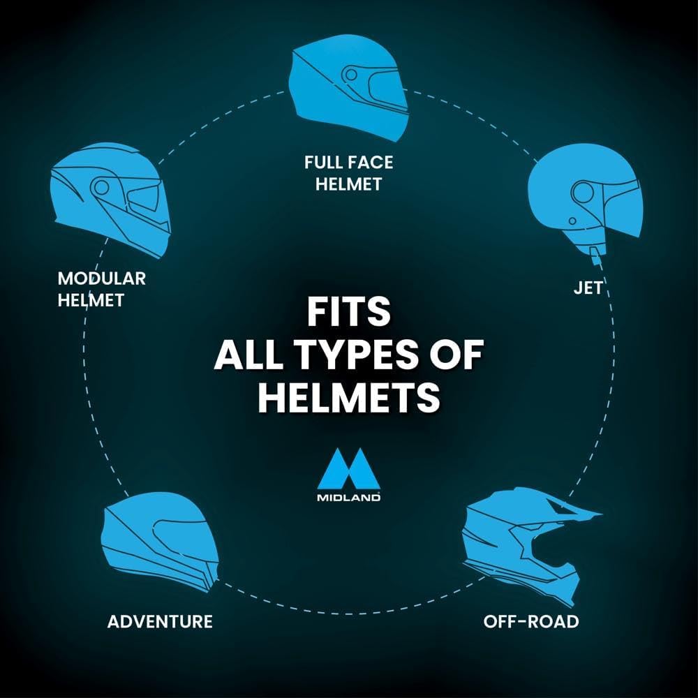 Midland BTR1 Advanced Motorcycle Bluetooth Headset – 4-Rider Intercom System with Wired and Boom Mic, RCF HD Sound, Music Sharing, DNK Noise Cancellation, FM Radio, IPX6 Waterproof (2 Pack, Black) - Image 7