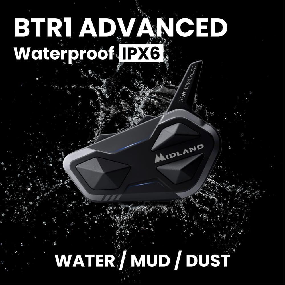 Midland BTR1 Advanced Motorcycle Bluetooth Headset – 4-Rider Intercom System with Wired and Boom Mic, RCF HD Sound, Music Sharing, DNK Noise Cancellation, FM Radio, IPX6 Waterproof (2 Pack, Black) - Image 9