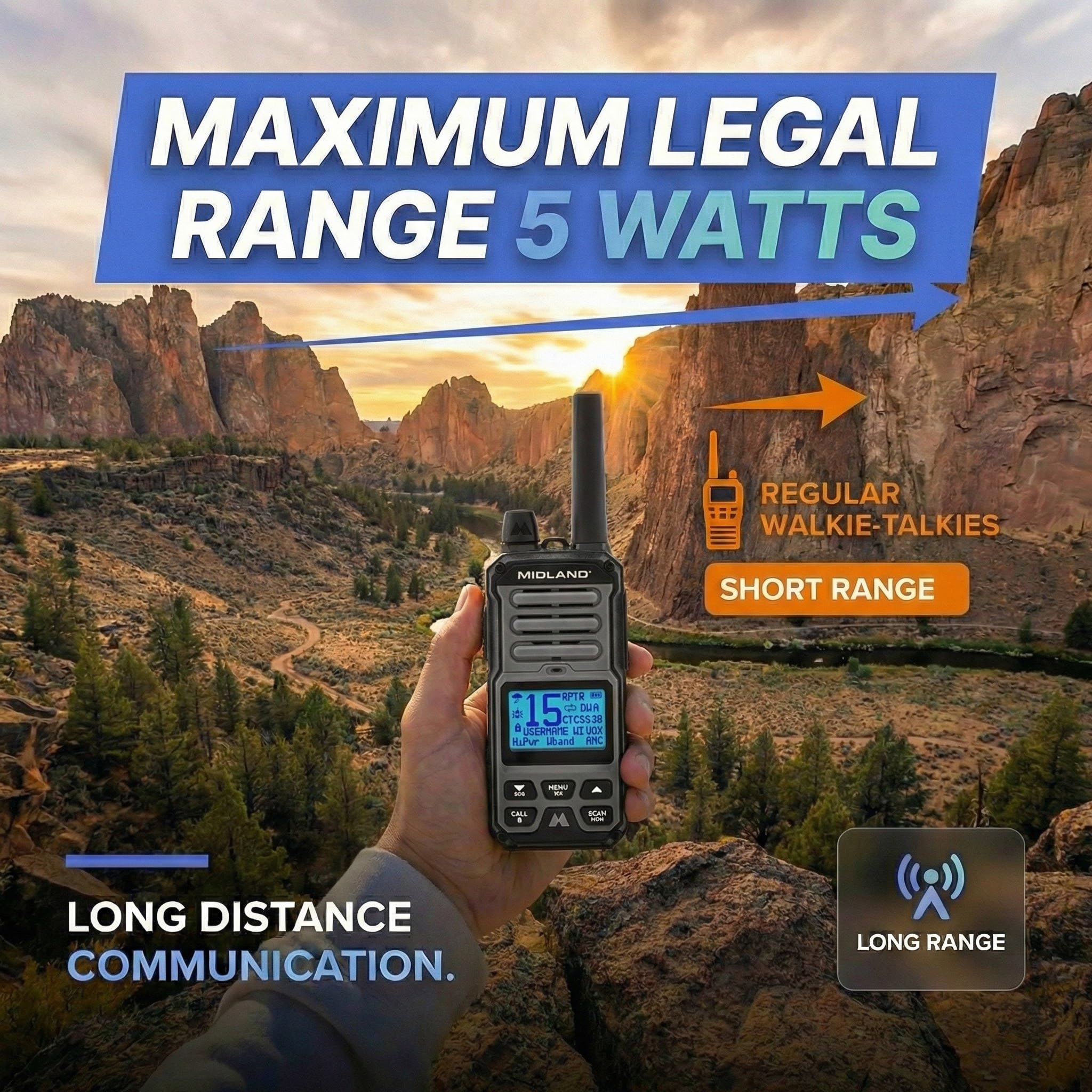 Midland GXT67 5-Watt GMRS Two-Way Radio – Long Range Walkie Talkie for Overlanding, Jeep, & Off-Road – IP67 Waterproof, Repeater Capable, Rechargeable Battery, Hard Case Included (Black) - Image 4