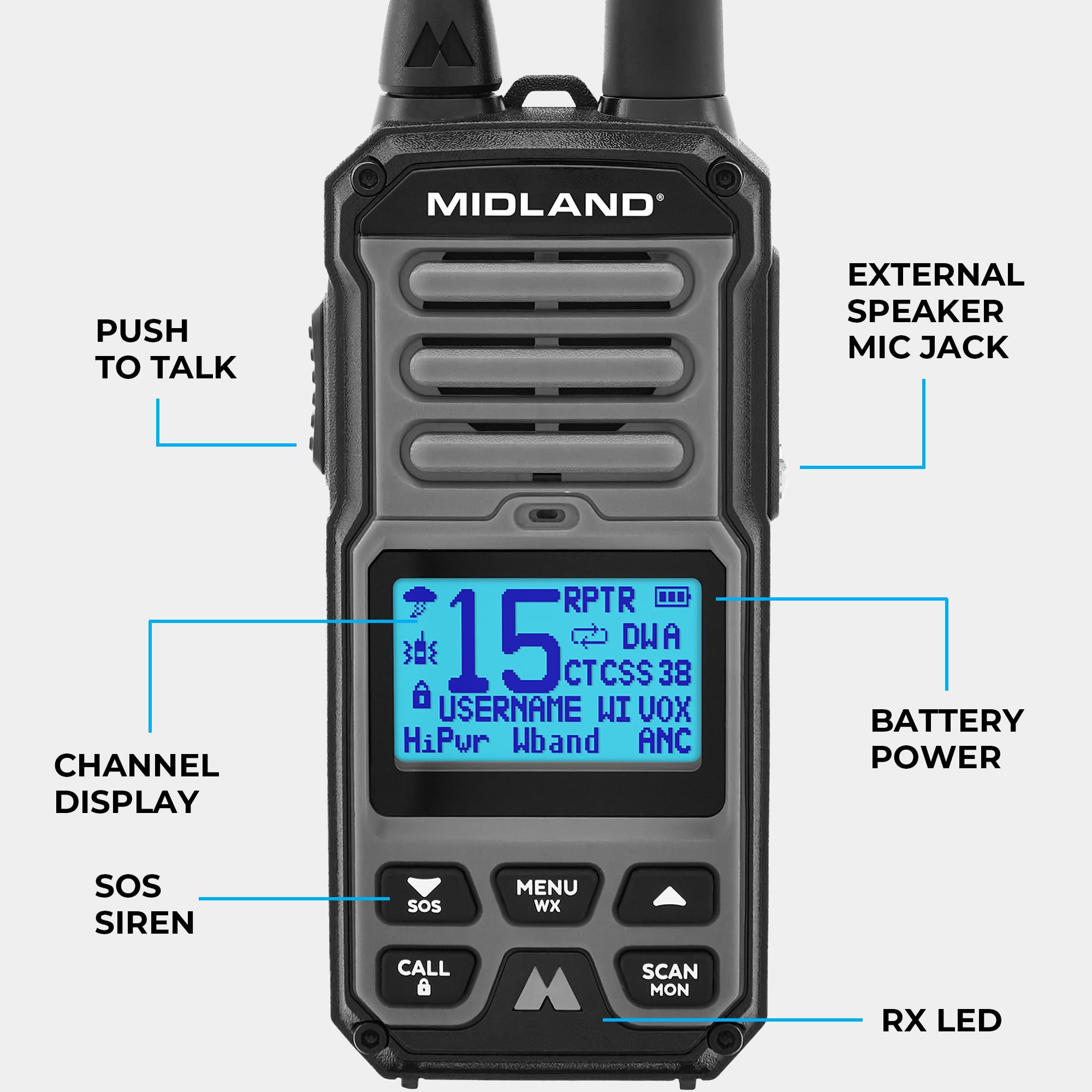 Midland GXT67 5-Watt GMRS Two-Way Radio – Long Range Walkie Talkie for Overlanding, Jeep, & Off-Road – IP67 Waterproof, Repeater Capable, Rechargeable Battery, Hard Case Included (Black) - Image 6