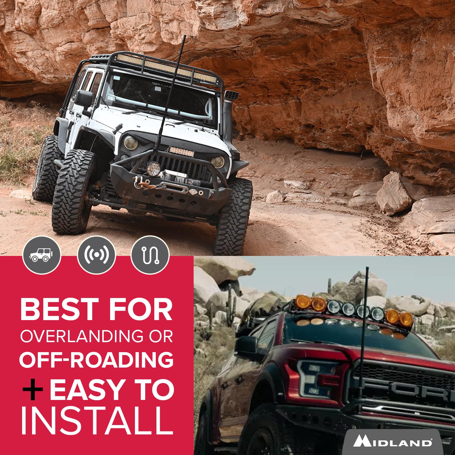 Midland - MXAT04VP-6.6dB Heavy-Duty Bull Bar Antenna with Spring Base Micromobile - 47.5” with 462-468 MHz Frequency - Long Range GMRS Communication - Overlanding Off-Roading - (Bundle) - Image 6