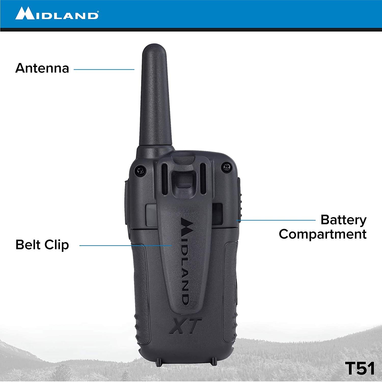 Midland T51VP3 22 Channel FRS Walkie Talkie - Up to 28 Mile Range Two-Way Radio - Orange/Black (Pack of 6) - Image 6