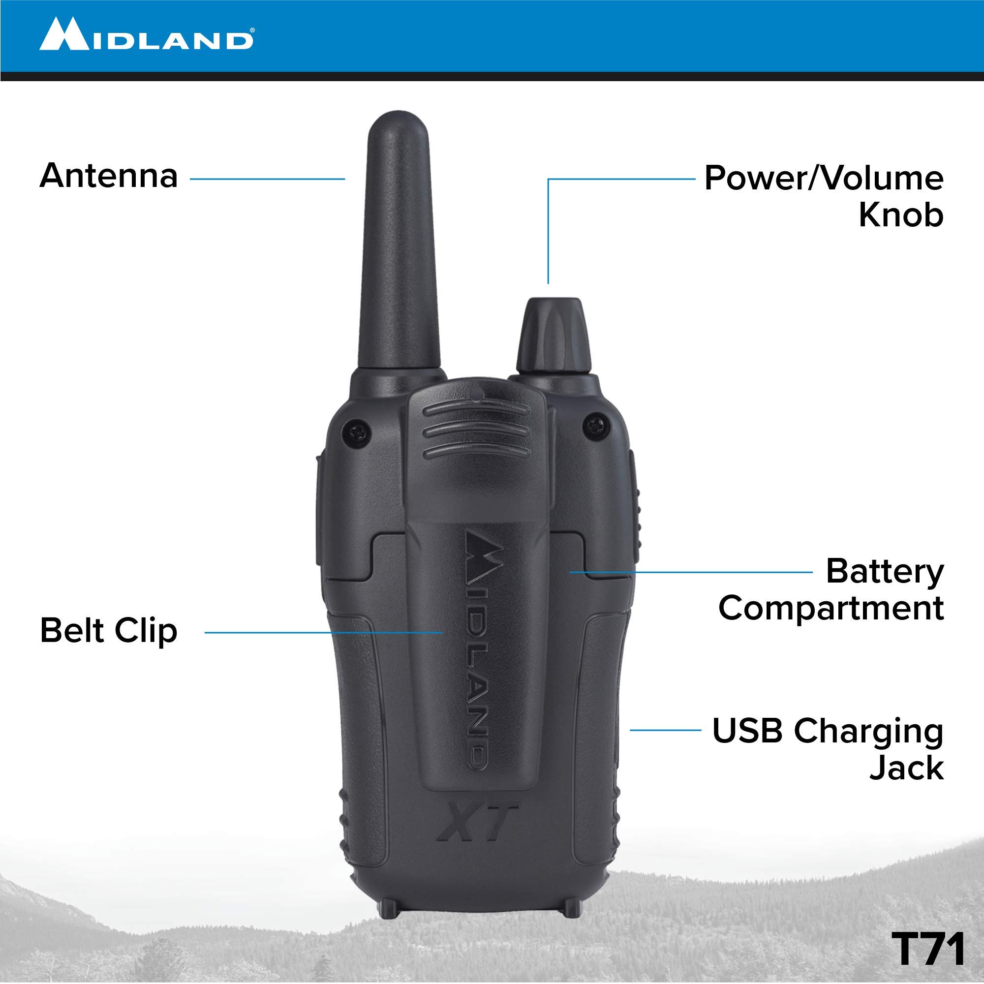 Midland T71VP3 36 Channel FRS Two-Way Radio - Up to 38 Mile Range Walkie Talkie - Black/Silver (Pack of 10) - Image 5